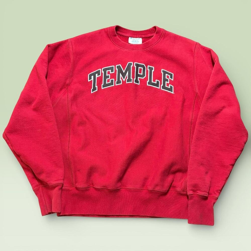 Temple Owls Sweatshirt Mens Small Red NCAA College Champion Reverse Weave